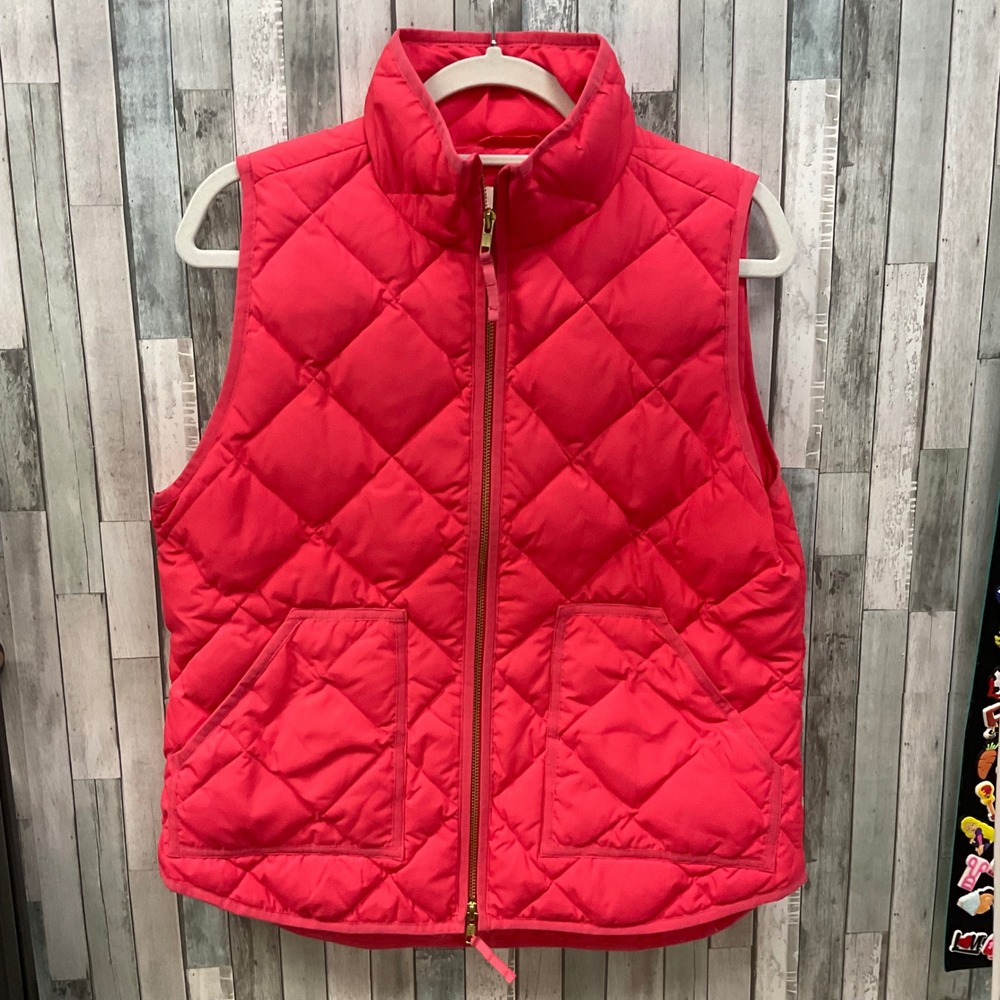J Crew Coral Pink Down Puffer Vest Sz M